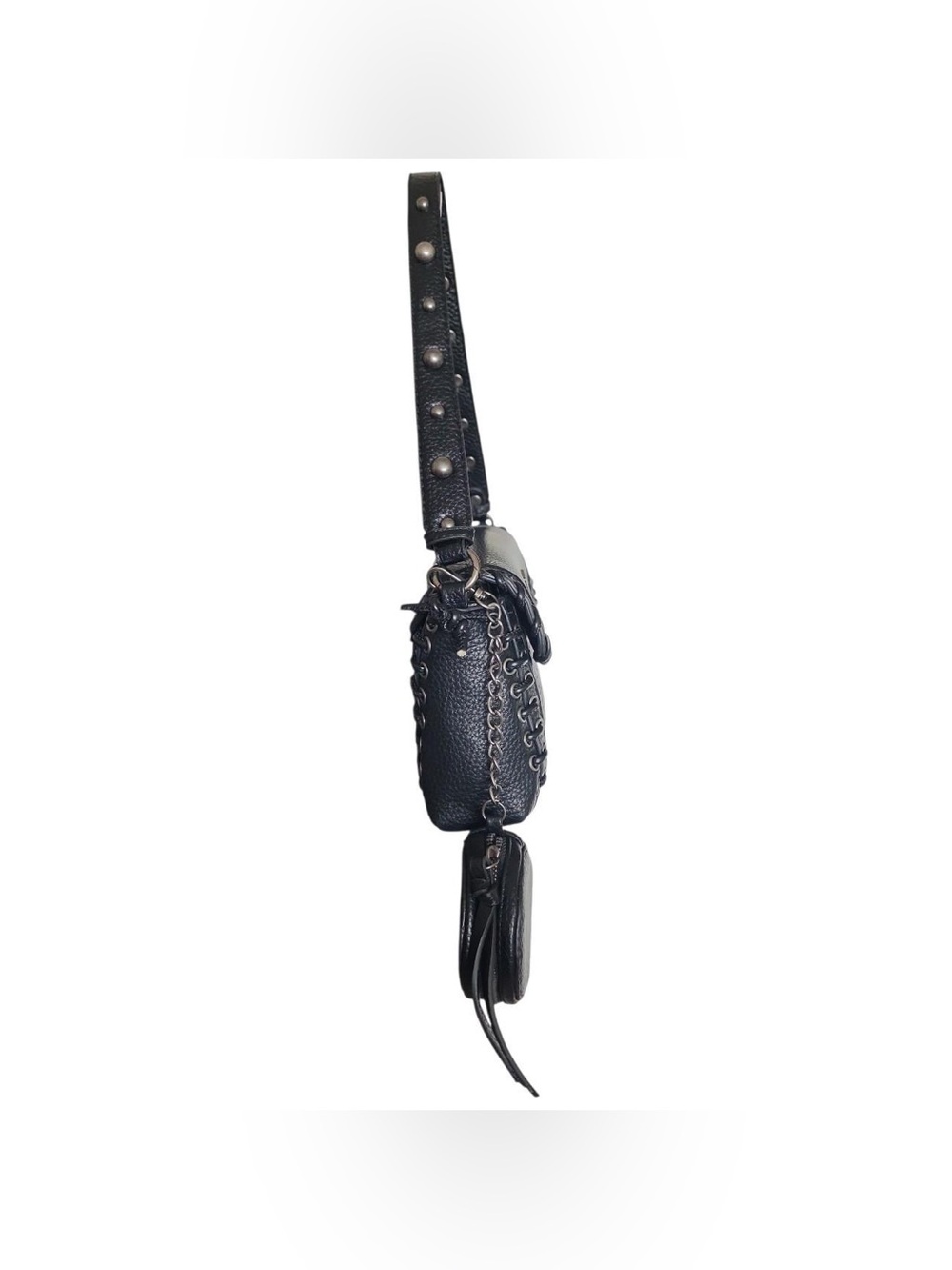 ED HARDY black vegan leather shoulder bag with red logo and studded details. NWT - Picture 5 of 5